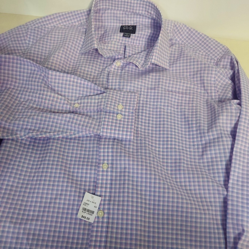Jos A Bank Traveler Mens‎ Dress Shirt Large Traditional Fit Plaid